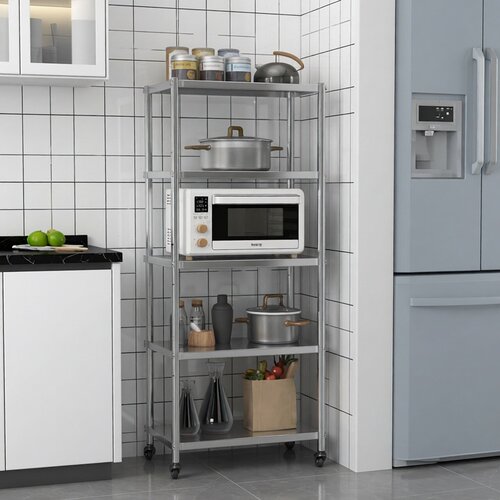 不锈钢落地储物架带轮多层可移动缝隙收纳架30x35x40x45x50x60cm