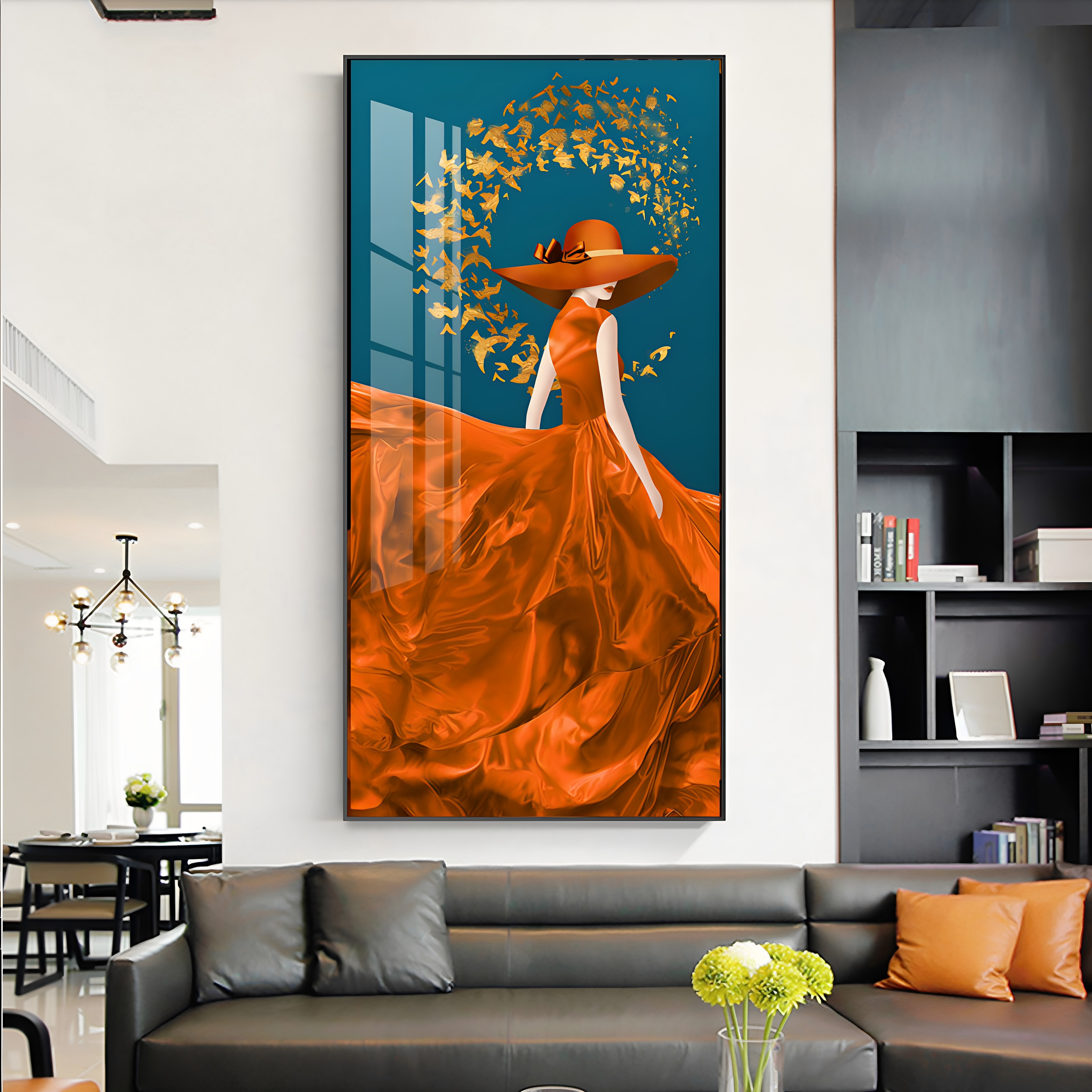 现代北欧轻奢美女人物抽象画玄关走廊过道竖版壁画宾馆酒店装饰画