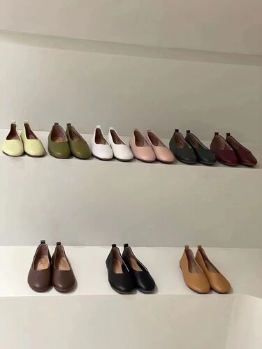 opel真皮女鞋一脚蹬懒人鞋软底奶奶鞋舒适圆头浅口平底鞋单鞋韩国