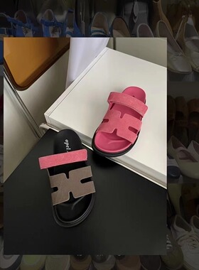 opel 二舅拖鞋女网红款INS外穿厚底松糕魔术贴凉拖鞋沙滩鞋韩国