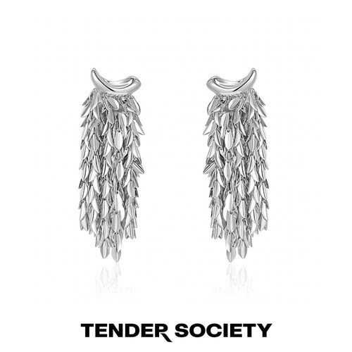 赵露思同款Tender Society醉舟系列金银色长流苏叶耳环原创设计