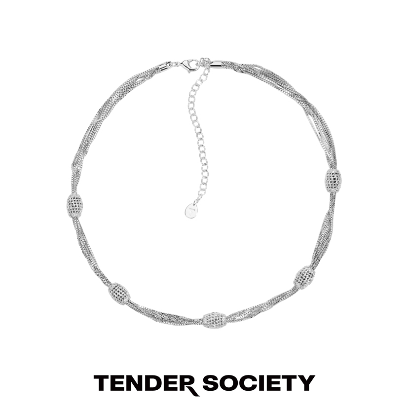 董洁同款Tender Society T for Tender系列老花银色镶钻短项链