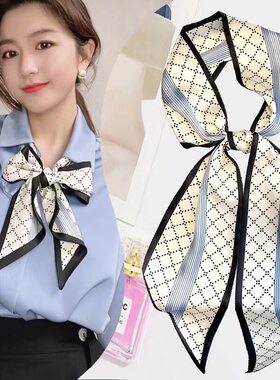 2025新款高级感长条形小丝巾女细窄围巾搭配衬衫领巾夏季飘带绑包
