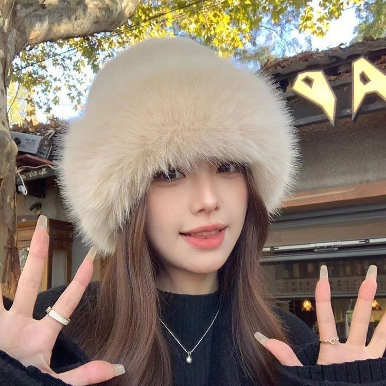 帽子女冬季新款贝雷帽时尚百搭加厚保暖仿狐狸毛水貂绒蒙古帽