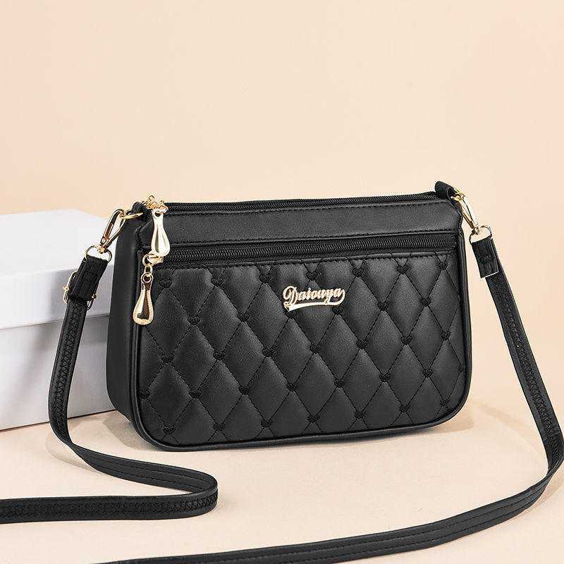 妈妈包2025新款中老年女士斜挎包大容量软皮菱格单肩包手机小包包