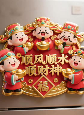 迎新年春节五路财神爷金属浮雕磁吸冰箱贴招财进宝乔迁新房装饰贴