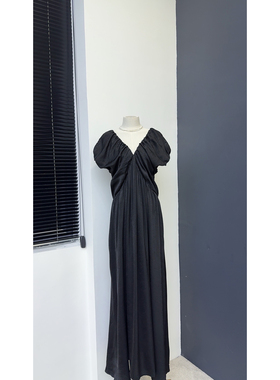 品牌原单高端法式V领连衣裙【裙长150】—黑色—2373