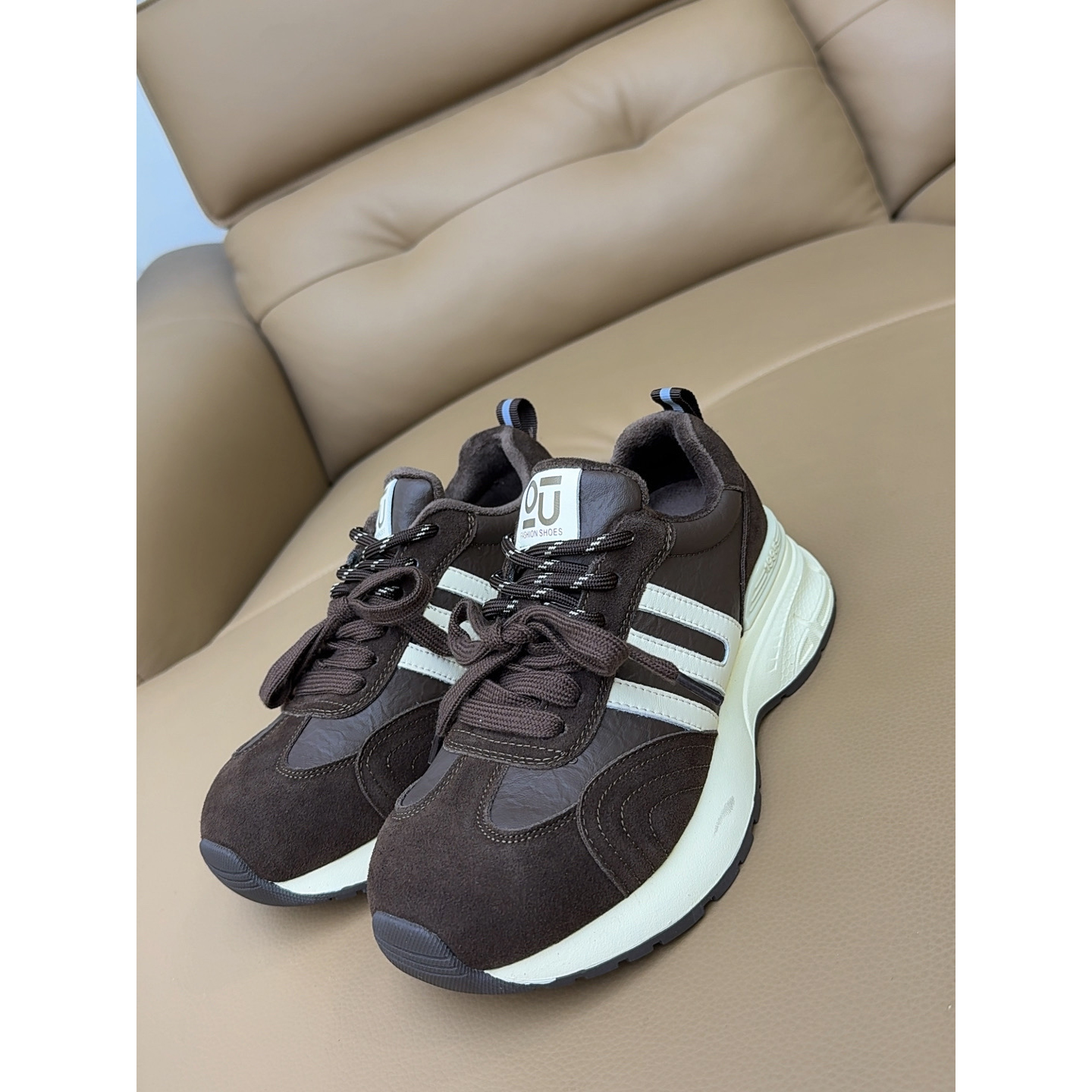 女鞋真皮加绒款德训鞋阿甘鞋老爹鞋休闲鞋—咖啡—808-815