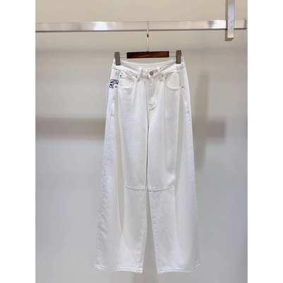 秋季新款女款高腰直筒阔腿牛仔裤—米色—8783