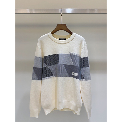 街头男人帮秋冬拼色男士圆领毛衣——1829