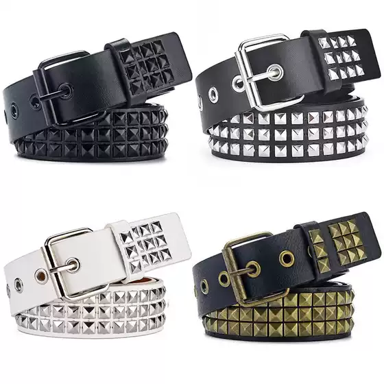 Metal Punk Belt for Men and Women, Square Bead Rivet Metal Belt, Unisex Punk