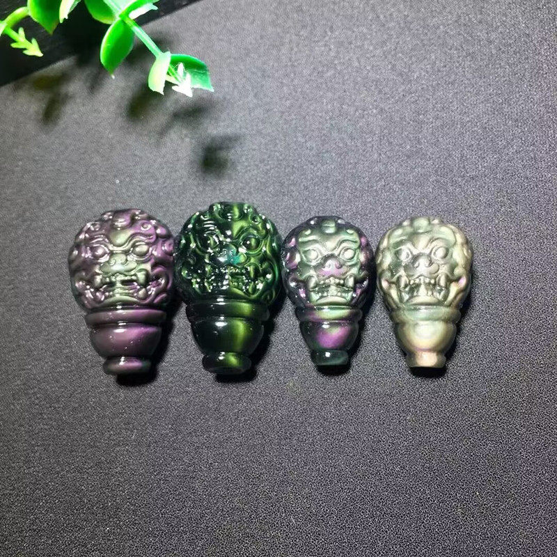 天然彩虹眼黑曜石双面貔貅三通