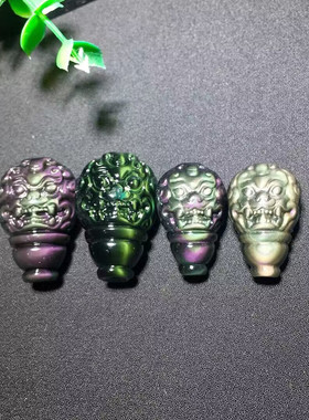 天然彩虹眼黑曜石双面貔貅三通