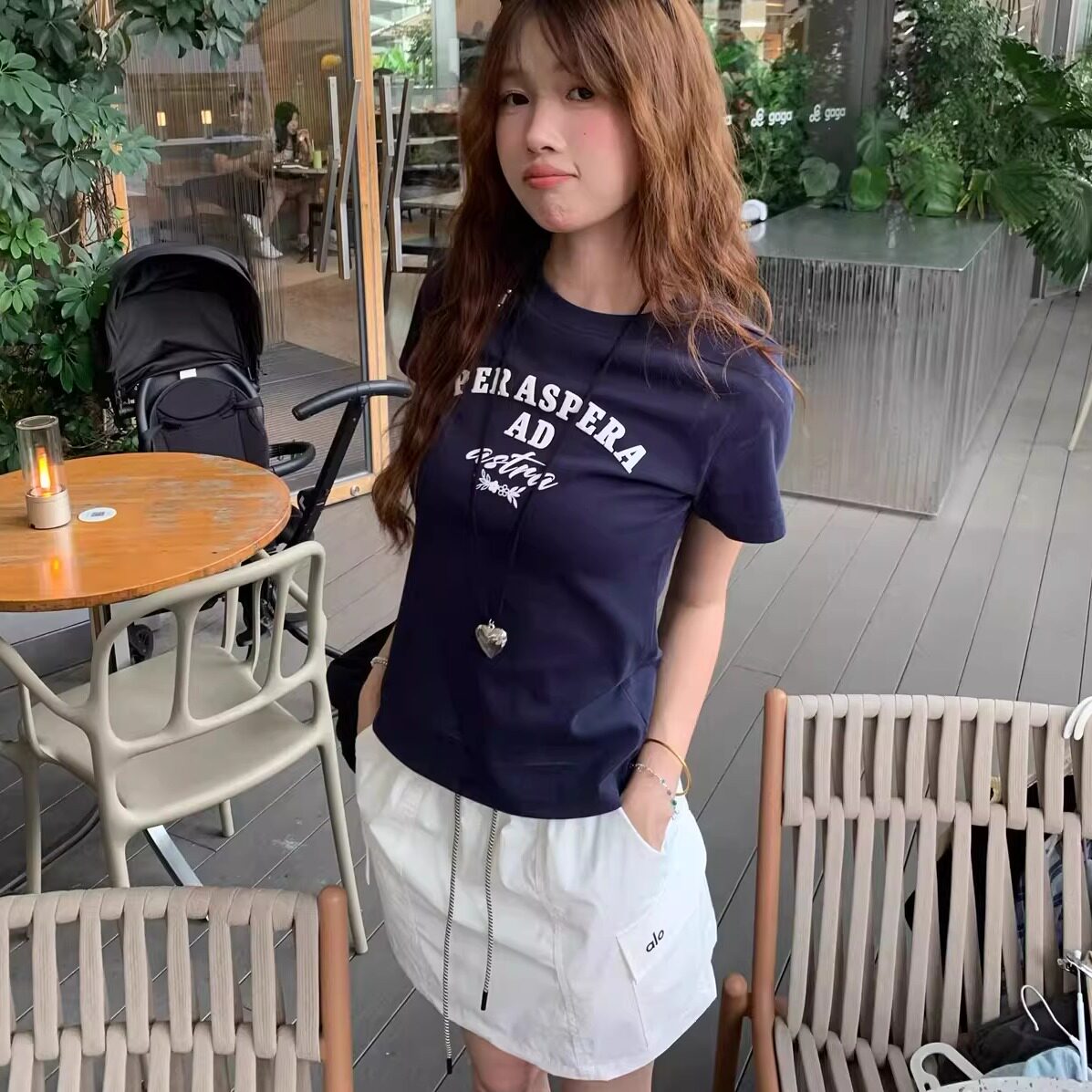 纯棉美式字母修身短袖T恤女