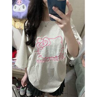 春夏季新款设计感可爱HelloKitty刺绣纯棉短袖t恤女韩版学生上衣