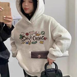 加绒加厚卫衣女2024秋冬小个子宽松oversize美式高街连帽套头上衣