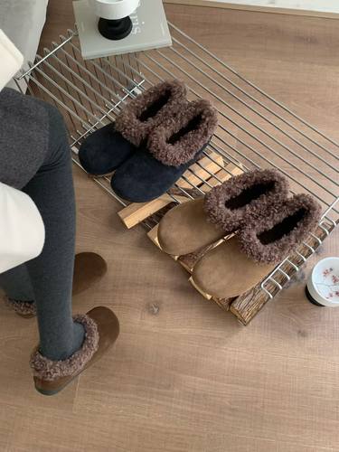 牛皮复古包头勃肯鞋女加绒保暖