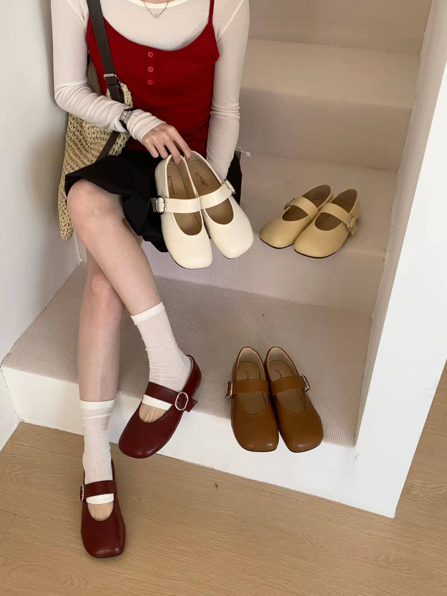 超软底法式方头玛丽珍鞋复古一字扣带平底鞋温柔配裙子芭蕾单鞋女