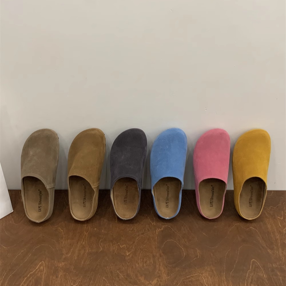 真皮厚底休闲一脚蹬包头半拖鞋女