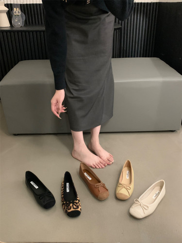 豹纹方头浅口单鞋女温柔仙女风