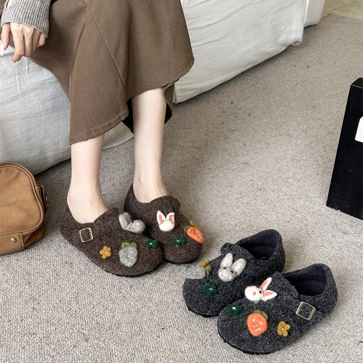 冬季复古羊绒可爱勃肯鞋女真皮平底单鞋一脚蹬灰色加绒毛毛懒人鞋,女鞋,勃肯鞋/软木鞋,淘宝优惠券,粉丝福利购,淘宝优惠卷