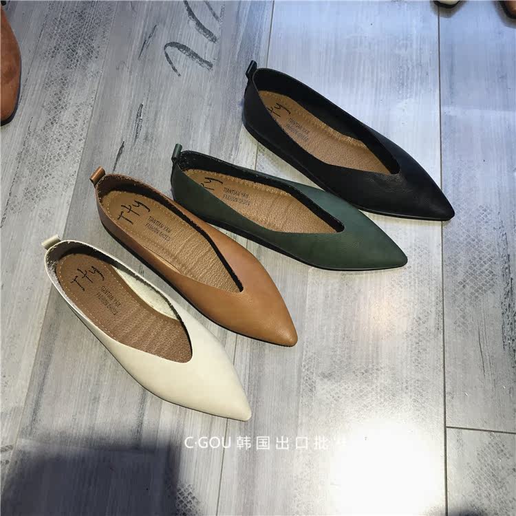 CGOU实拍平底奶奶鞋女浅口工作鞋软底软皮尖头单鞋平跟秋百搭孕妇|ruв категории Женская обувь, низкий чистка - от Buy2taobao.com для оказания профессиональной услуги покупки агента Taobao