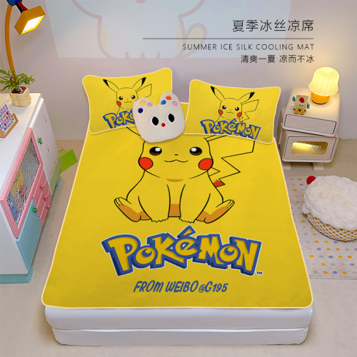 夏季卡通皮卡丘冰丝席三件套