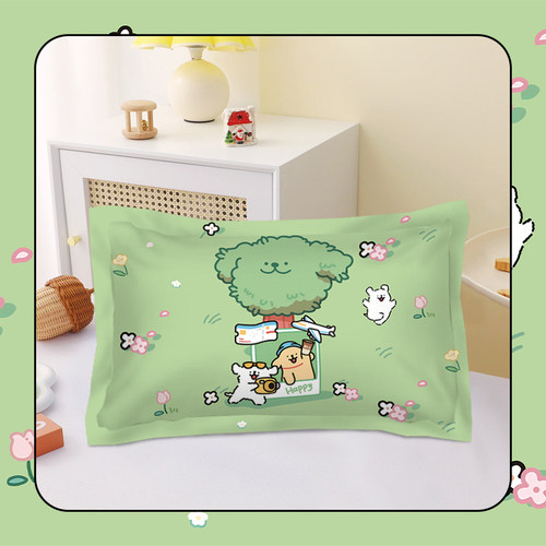 可爱卡通线条小狗全棉枕套小白狗女生寝室学生宿舍单人纯棉枕头套