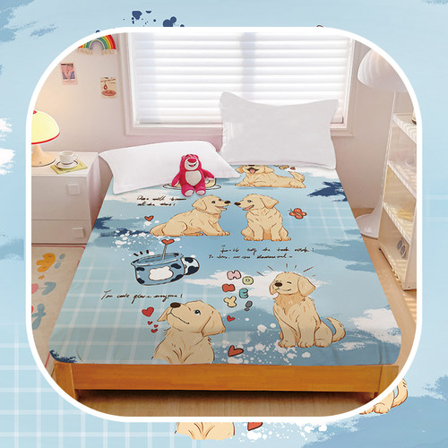 卡通金毛全棉床笠可爱寻回犬纯棉女生寝室学生宿舍床垫保护罩