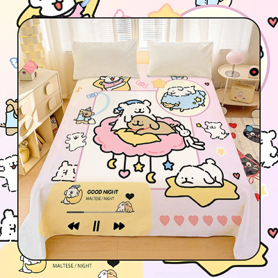 卡通线条小狗全棉床单可爱小白狗女生寝室学生宿舍纯棉居家被单