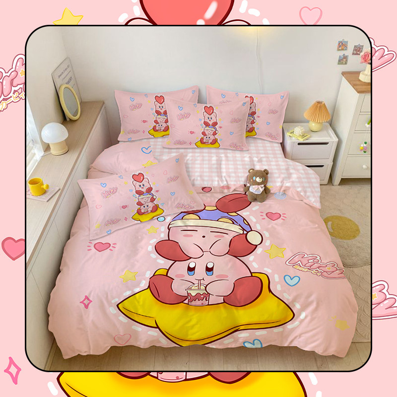 卡通风床上儿童四件套全棉纯棉星之卡比少女粉床单被套宿舍三件套,床上用品,床品套件/四件套/多件套,淘宝优惠券,粉丝福利购,淘宝优惠卷