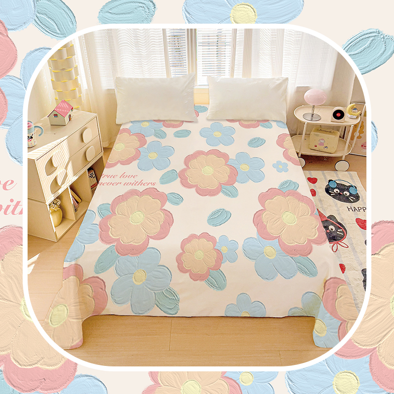 卡通油画花全棉床单ins风印花纯棉儿童女生寝室学生宿舍单人被单