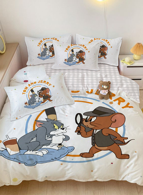 猫和老鼠卡通全棉四件套杰瑞汤姆纯棉三件套男女寝室学生宿舍被套