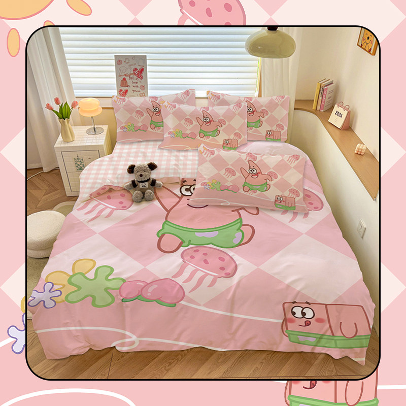 全棉海绵宝宝卡通全棉四件套可爱派大星三件套儿童女生寝室单被套