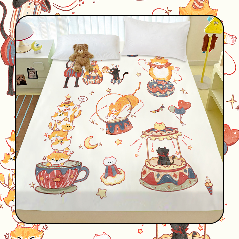卡通猫咪全棉床笠可爱面包猫猫纯棉女生寝室学生宿舍床垫保护罩
