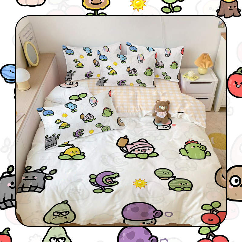 植物大战僵尸游戏全棉四件套卡通向日葵纯棉三件套儿童寝室单被套
