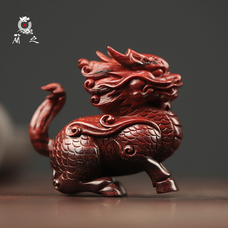 麒麟手把件 印度小叶紫檀木雕手工文玩把玩物件手玩把件男士盘玩