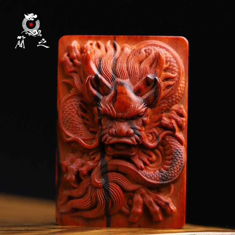 龙牌手把件 印度小叶紫檀木雕檀香紫檀复古祥龙牌把玩件随身男士