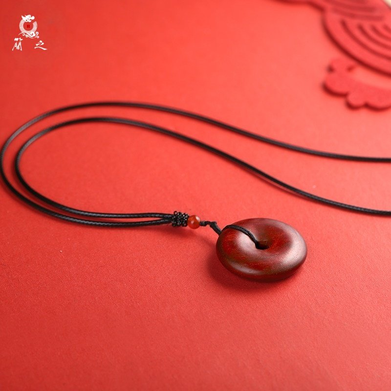 印度小叶紫檀木质平安扣吊坠挂件中式皮绳项链毛衣链男女款礼盒装