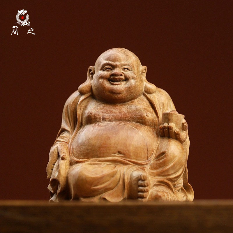 开心元宝弥勒佛印度老山檀香摆件玄关纯手工清刀把玩件文玩工艺品
