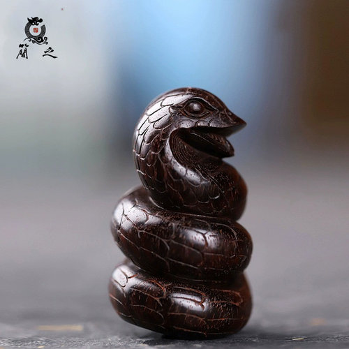 印度小叶紫檀灵蛇手把件湘工东艺
