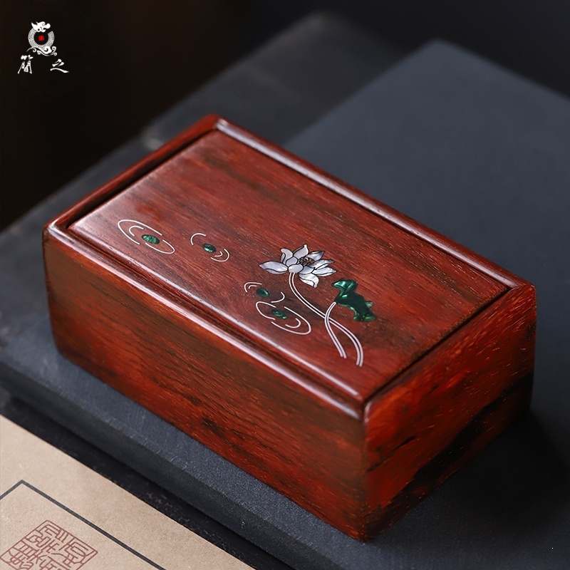 印度小叶紫檀木荷韵首饰盒推拉盖