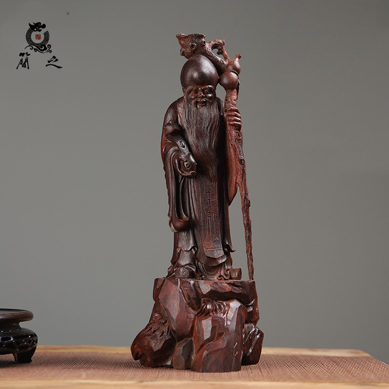 印度小叶紫檀木雕寿星公摆件