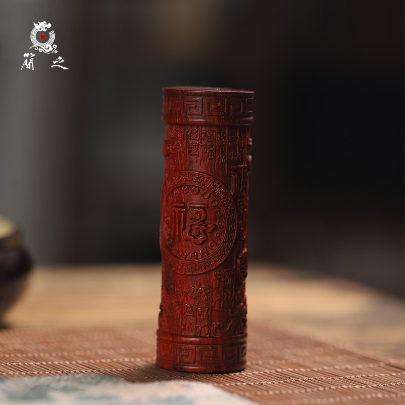 印度小叶紫檀木雕百福手把件把玩