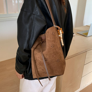 ins 大容量日常通勤休闲单肩包韩版 秋冬爆款 麂皮水桶包2025新款