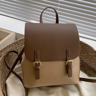 学生日常上课通勤小包包女2025夏季 韩系复古撞色双肩包小众学生包
