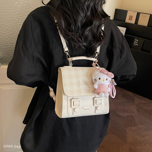 气质上课通勤风格子双肩包女2026新款学生党小众设计可爱小背包