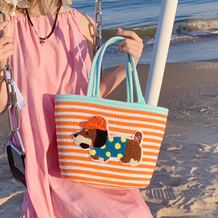 手拎海滩度假编织托特包女2025夏季新款单肩包高级感百搭斜挎小包