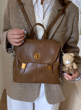 复古学院风双肩包包2025新款女式小众设计韩版ins休闲百搭背包