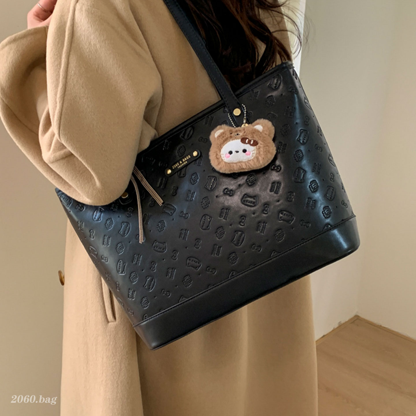 韩版时尚气质洋气卡通印花精致皮质单肩手提2025冬季女式托特包